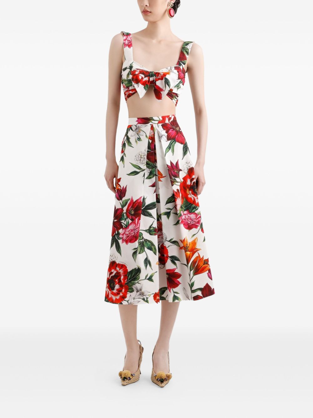 DOLCE & GABBANA Floral-Print Poplin Top with Straps & Double Bow - Size 40