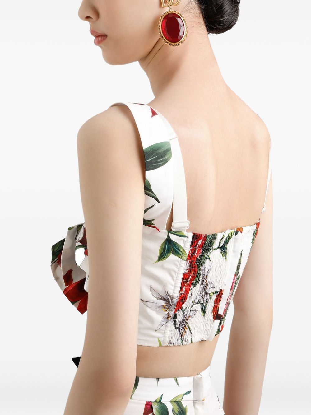DOLCE & GABBANA Floral-Print Poplin Top with Straps & Double Bow - Size 40