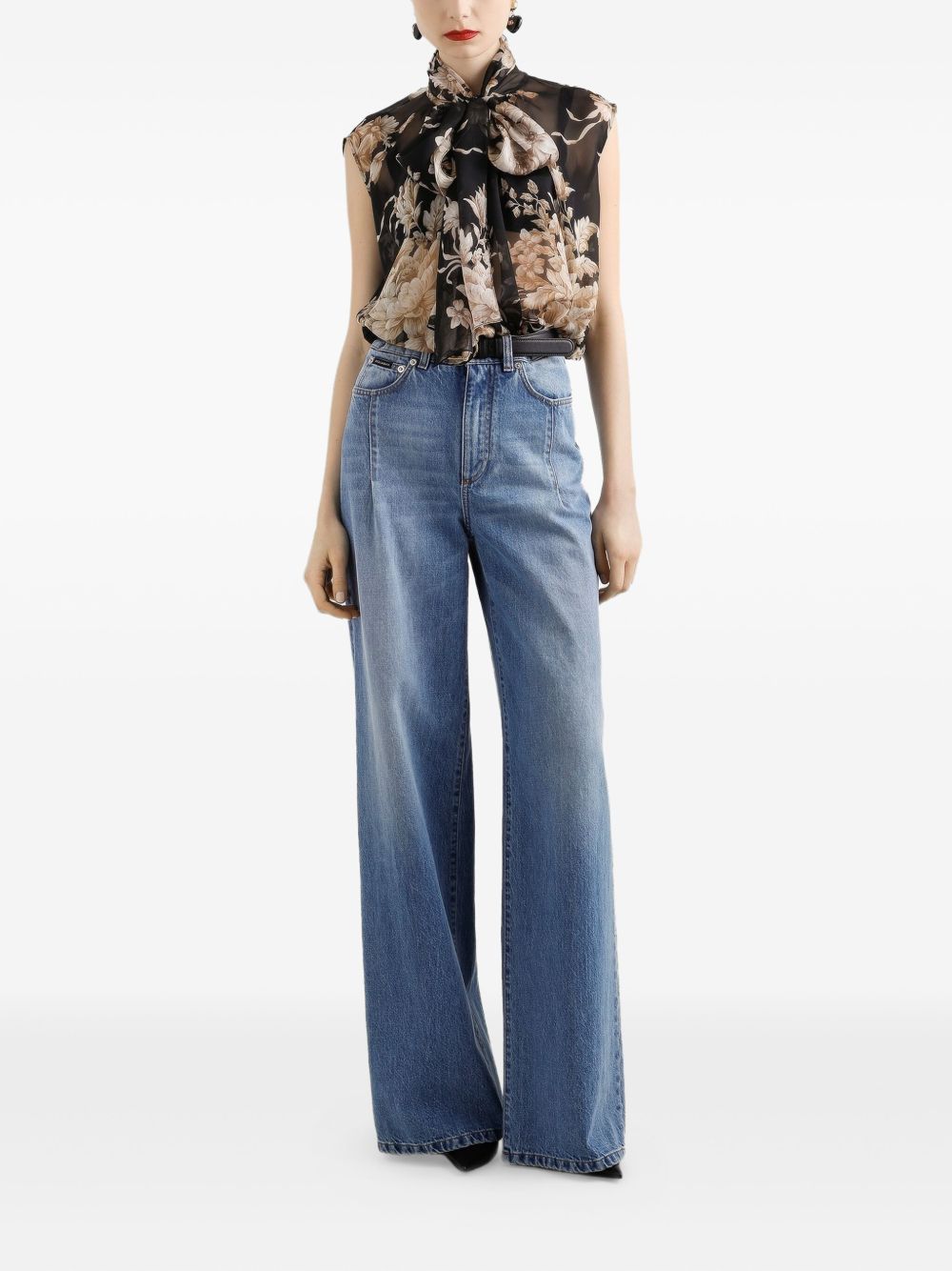 DOLCE & GABBANA Floral Print Blouse with Bow Neck for Women