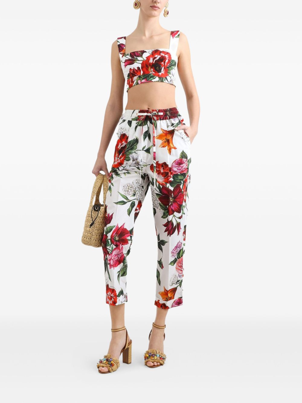 DOLCE & GABBANA Mini Flower Print Cotton Crop Top