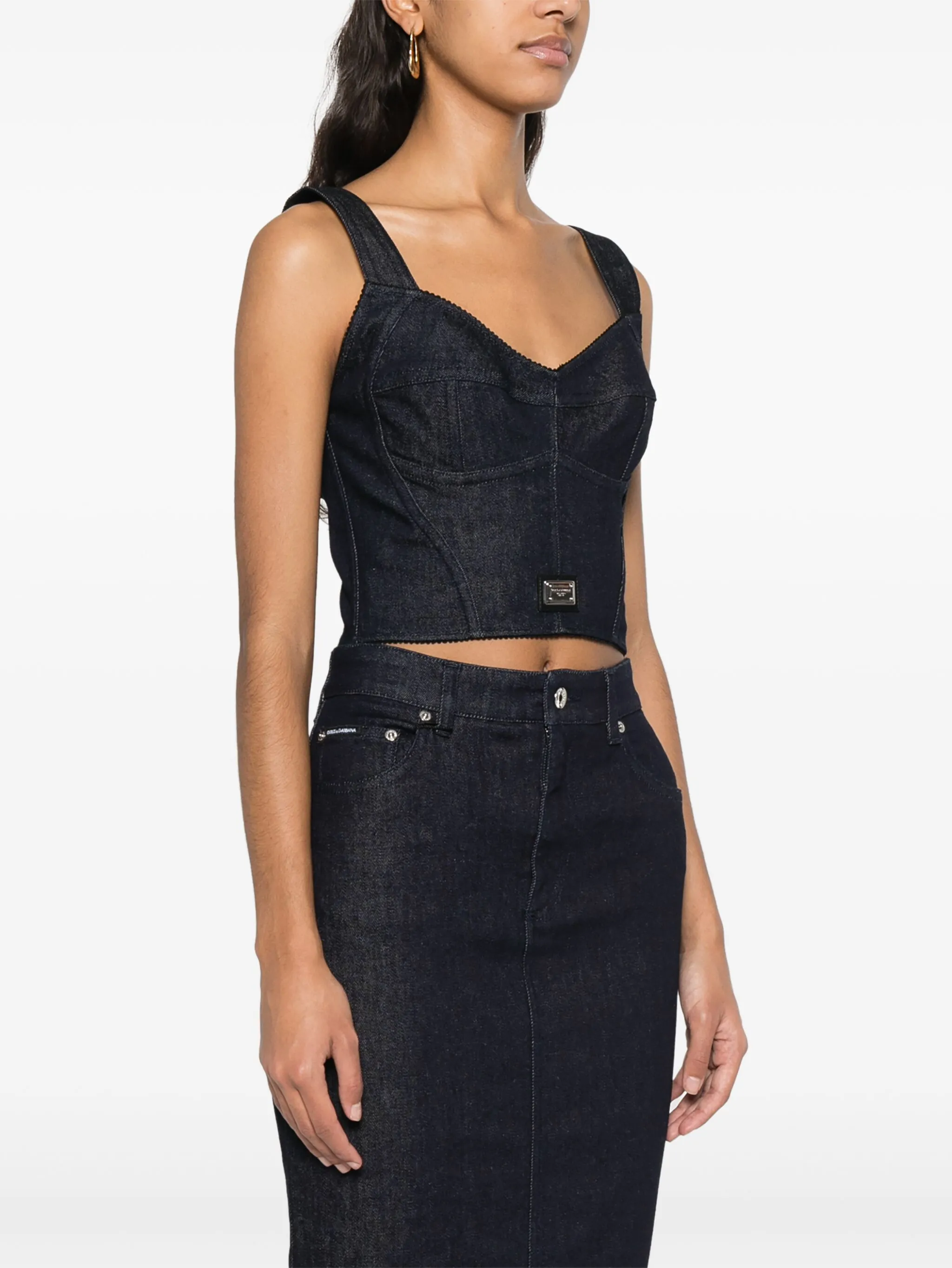 DOLCE & GABBANA Denim Corset Top with Back Zip Closure