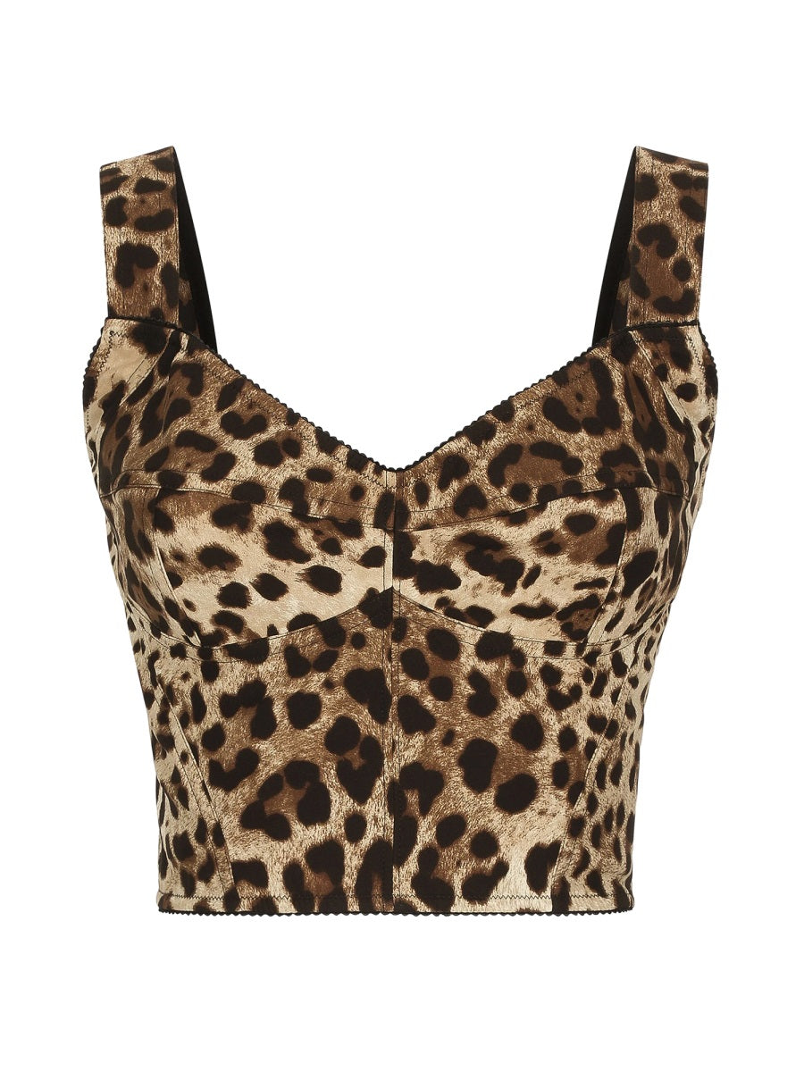 DOLCE & GABBANA Leopard Print Charmeuse Bustier Top