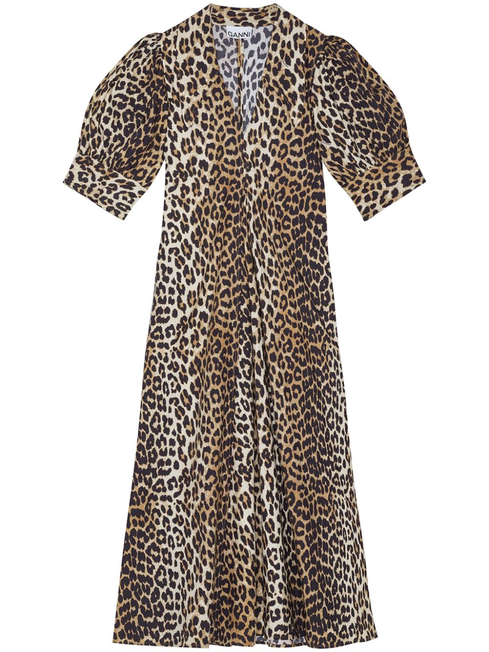 GANNI Organic Cotton Maxi Dress with Leopard Print - Women's FW25