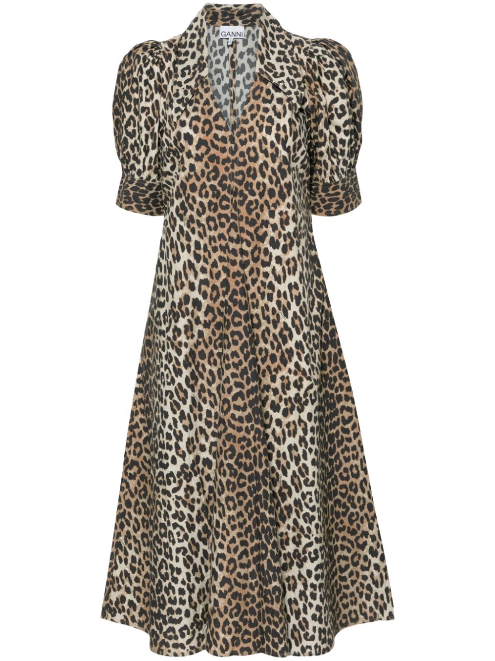 GANNI Organic Cotton Maxi Dress with Leopard Print - Women's FW25