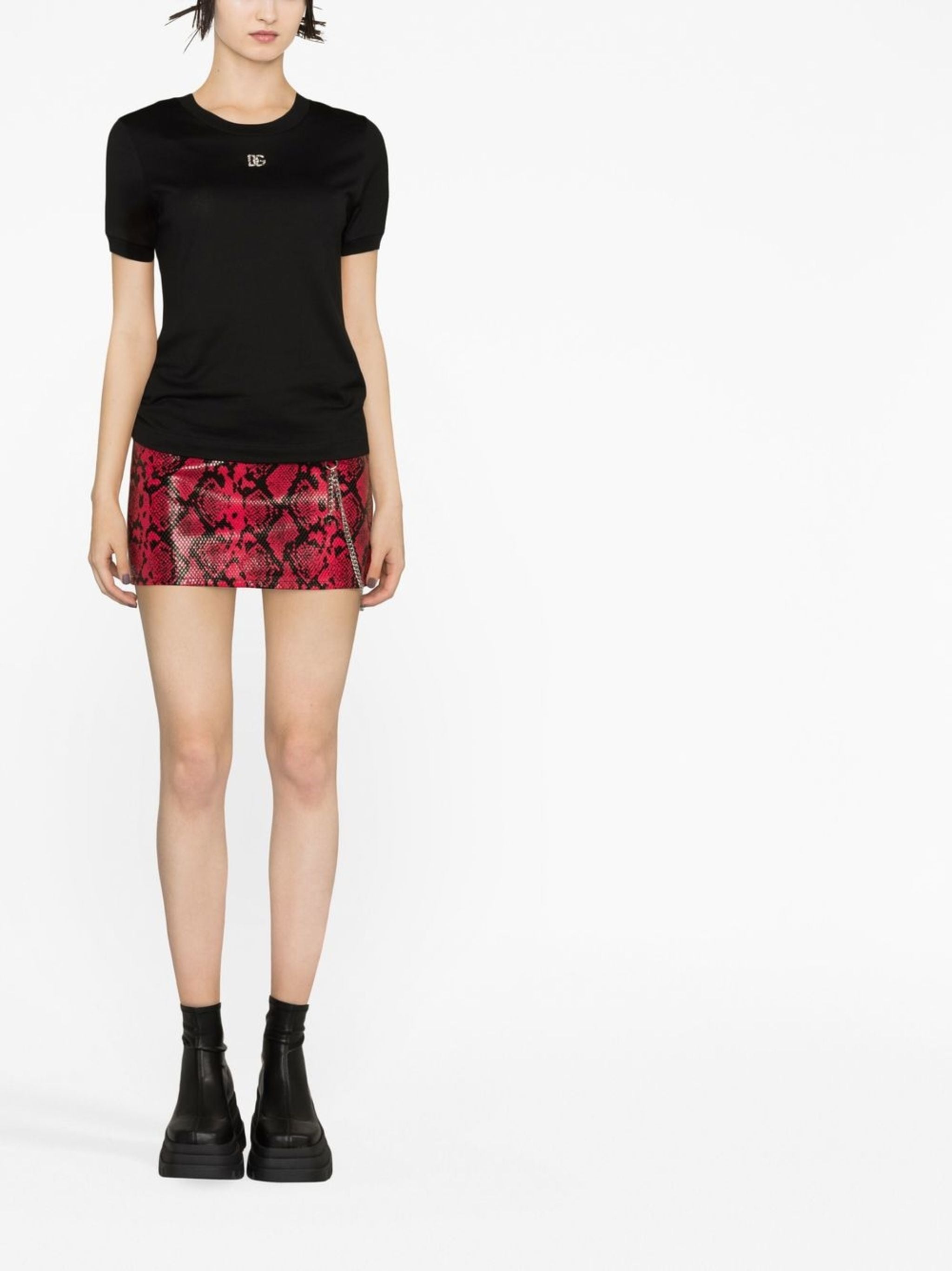 DOLCE & GABBANA Cotton T-Shirt with Crystal Logo - Size 40