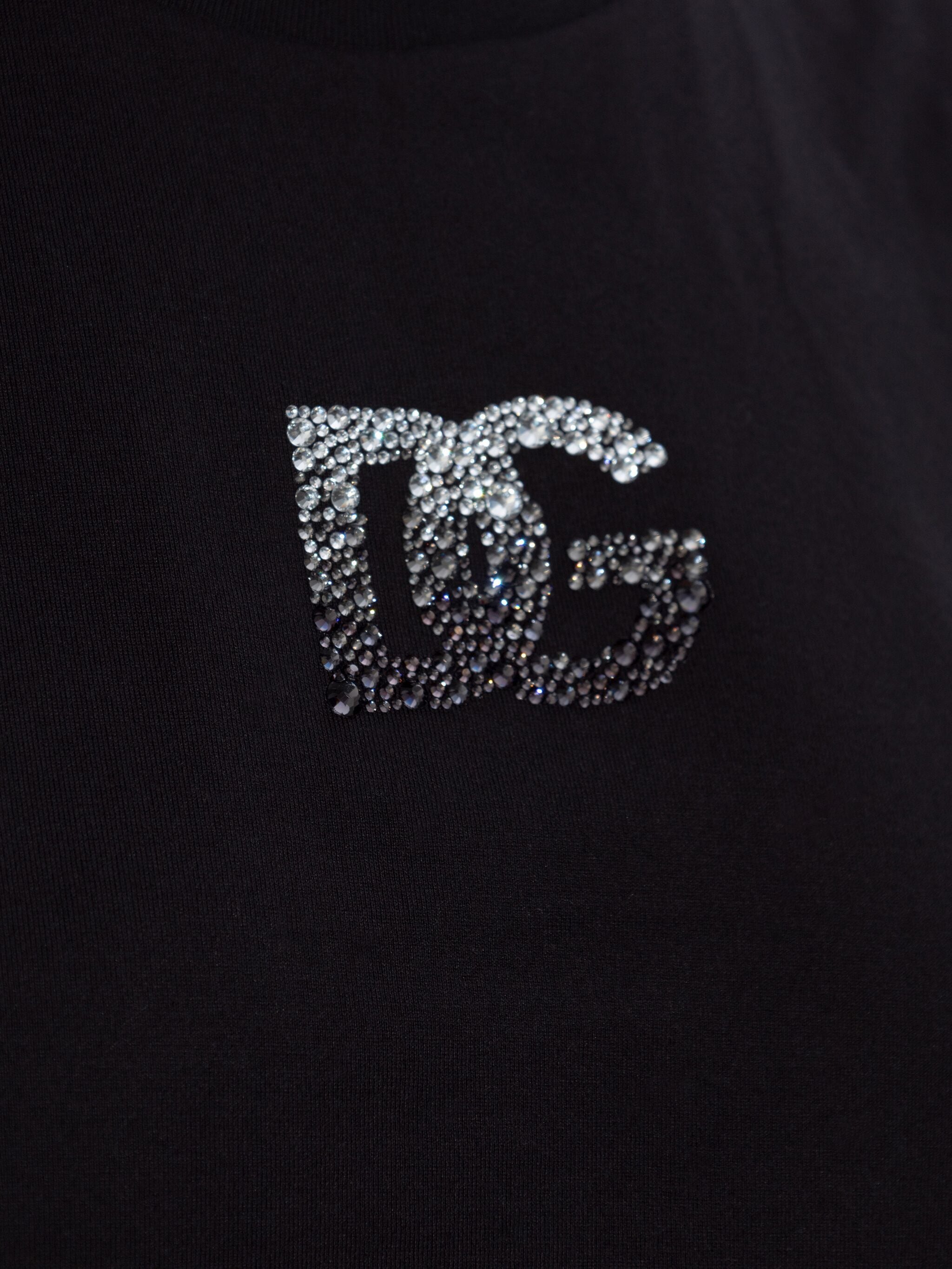 DOLCE & GABBANA Cotton T-Shirt with Strass Logo Embellishment