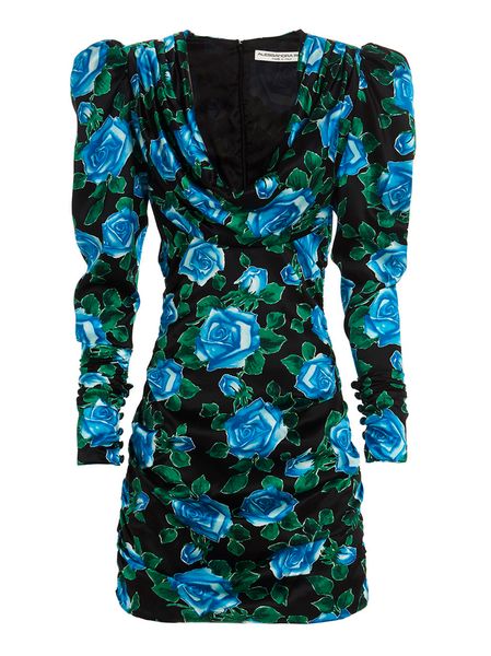 ALESSANDRA RICH Elegant Mini Dress with Floral Motif and Padded Shoulders