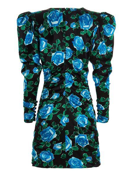 ALESSANDRA RICH Elegant Mini Dress with Floral Motif and Padded Shoulders