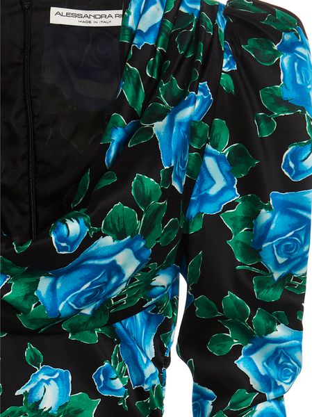 ALESSANDRA RICH Elegant Mini Dress with Floral Motif and Padded Shoulders