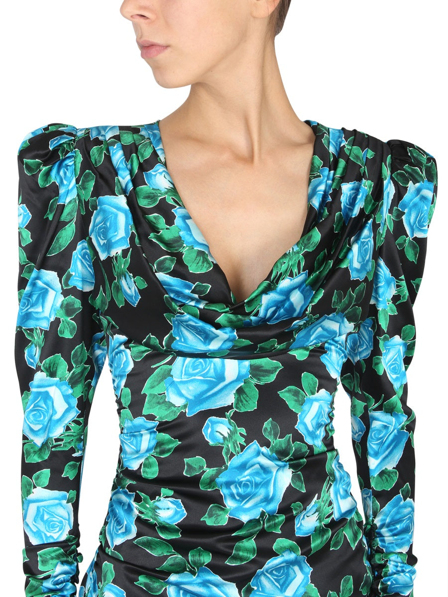 ALESSANDRA RICH Elegant Mini Satin Dress with Draped Neckline