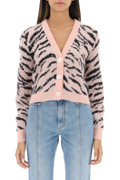 ALESSANDRA RICH Zebra Pattern Knit Cardigan
