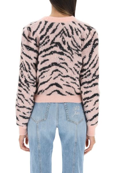 ALESSANDRA RICH Zebra Pattern Knit Cardigan