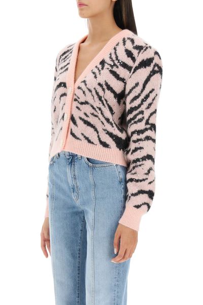 ALESSANDRA RICH Zebra Pattern Knit Cardigan