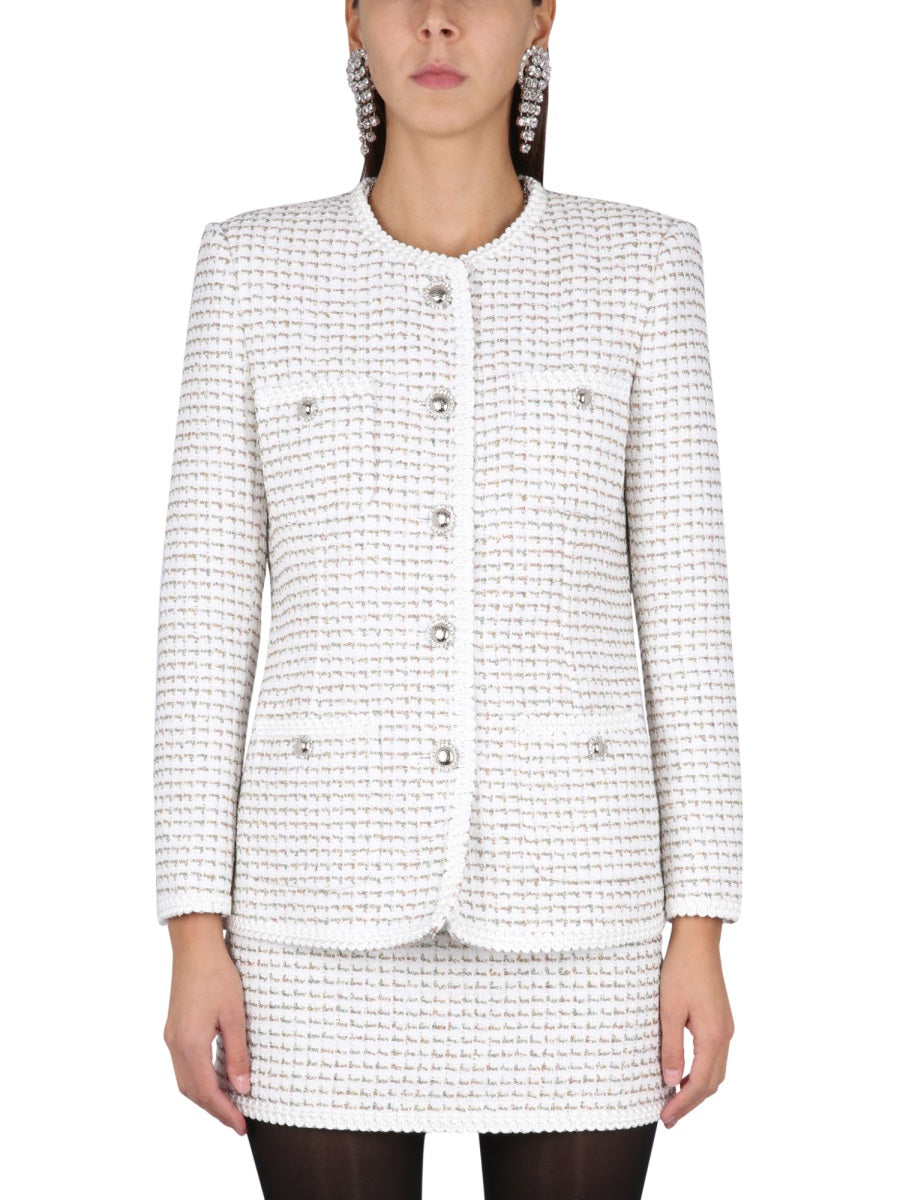 ALESSANDRA RICH Mini Tweed Jacket with Jewel Button Closure