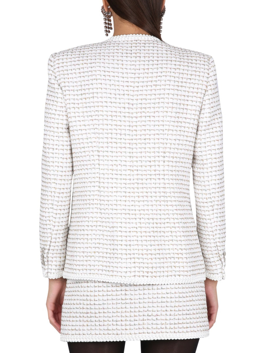 ALESSANDRA RICH Mini Tweed Jacket with Jewel Button Closure