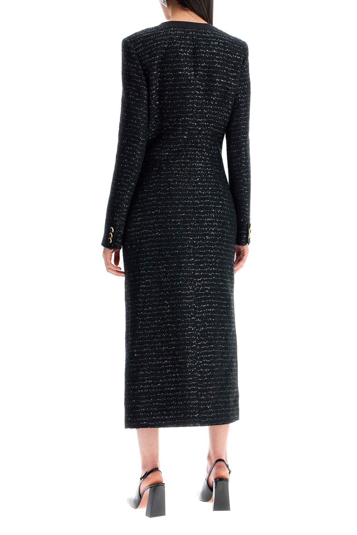ALESSANDRA RICH Sequin Tweed Midi Dress with Buttons