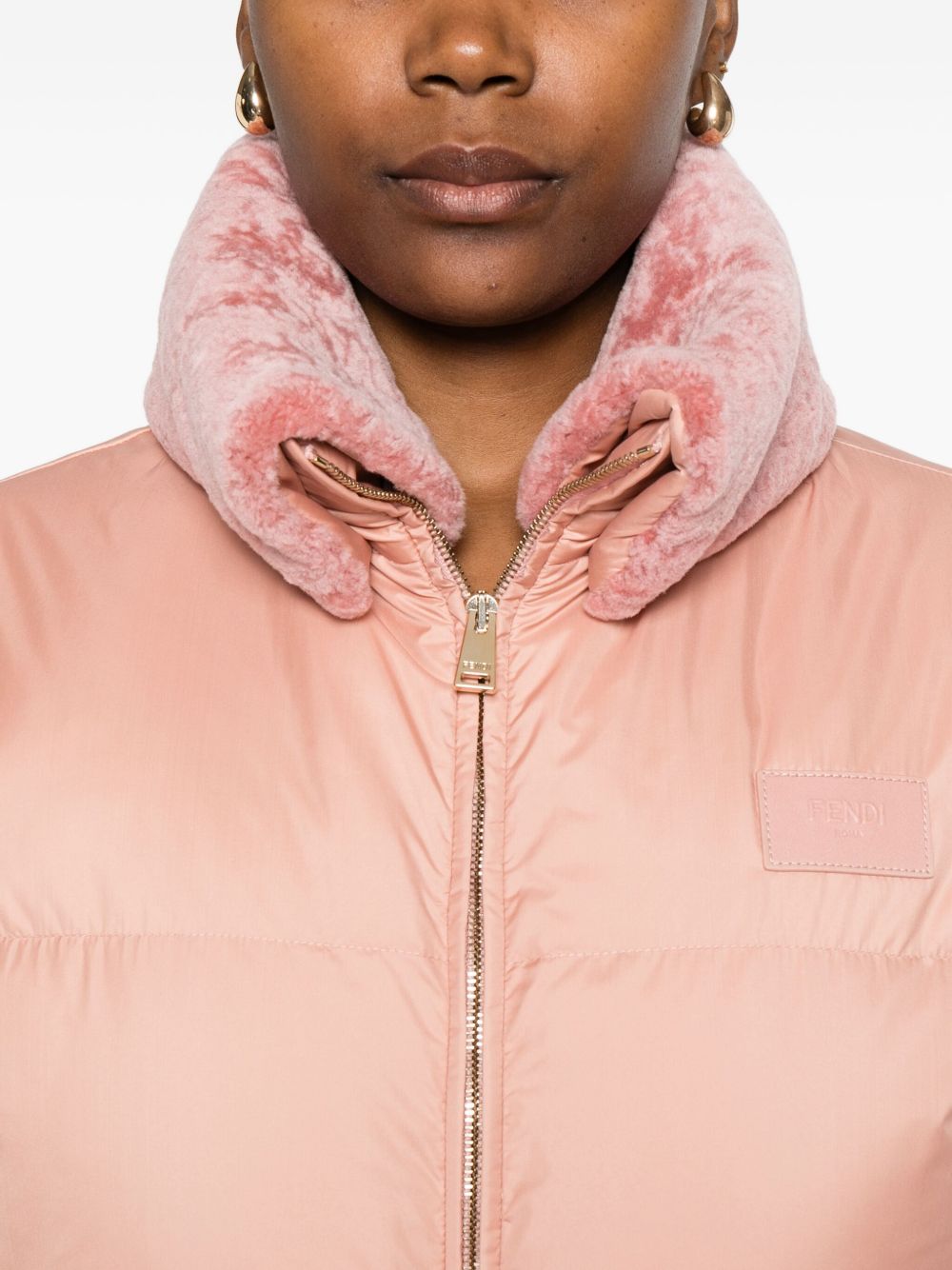 FENDI Heritage Short Down Jacket with Shearling Collar - Women's Outerwear