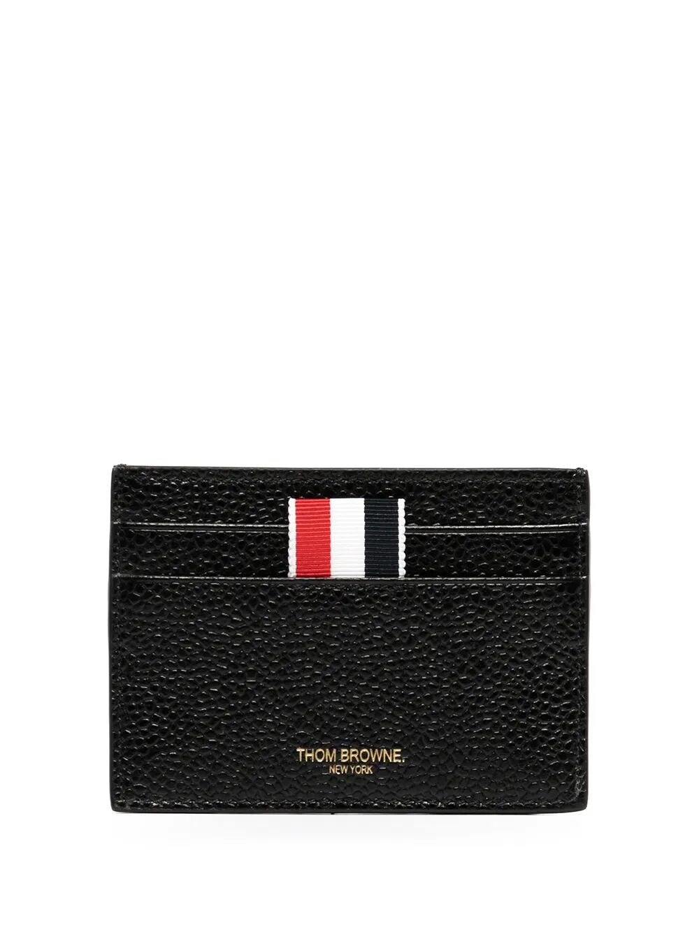 THOM BROWNE Double-Sided Mini Card Holder with Tab in Pebble Grain Leather