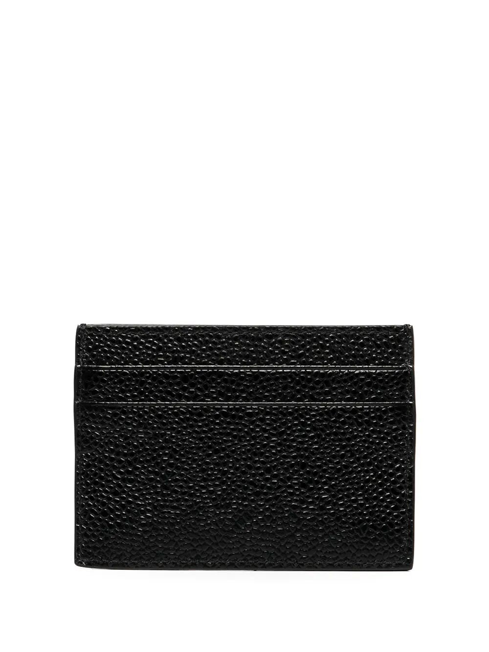 THOM BROWNE Double-Sided Mini Card Holder with Tab in Pebble Grain Leather