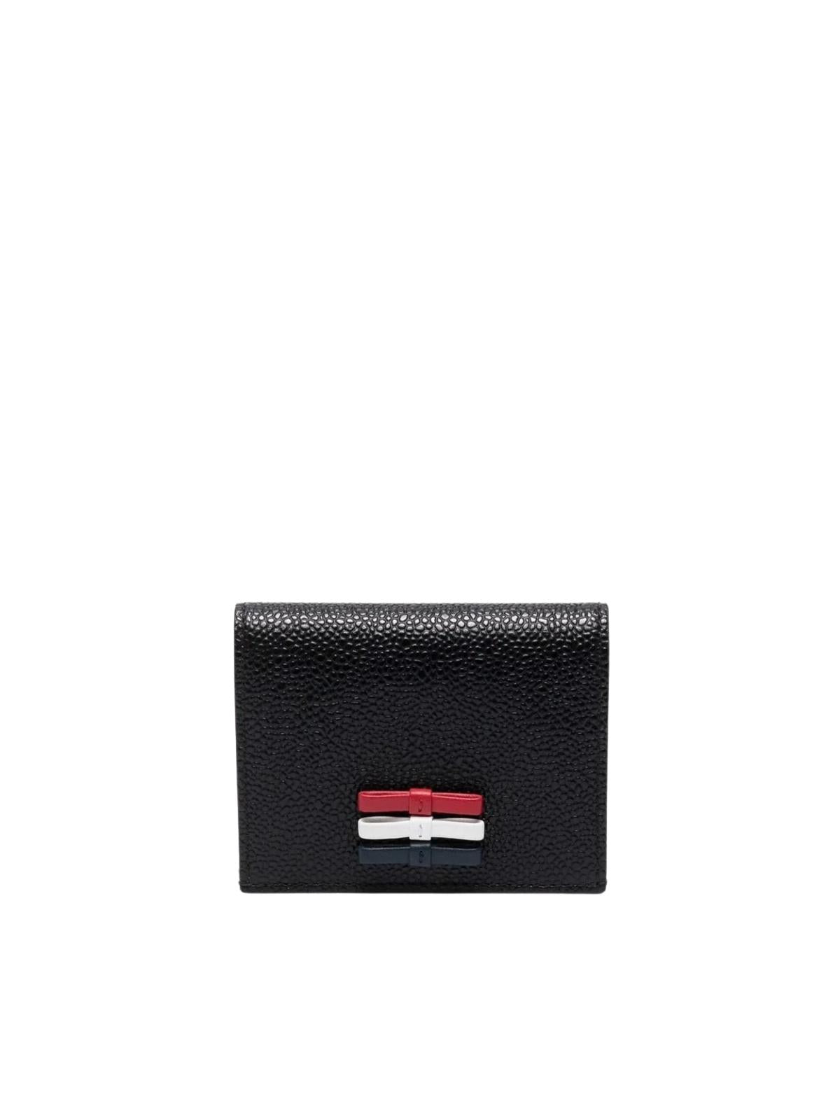 THOM BROWNE Mini Double Card Holder in Pebble Grain Leather