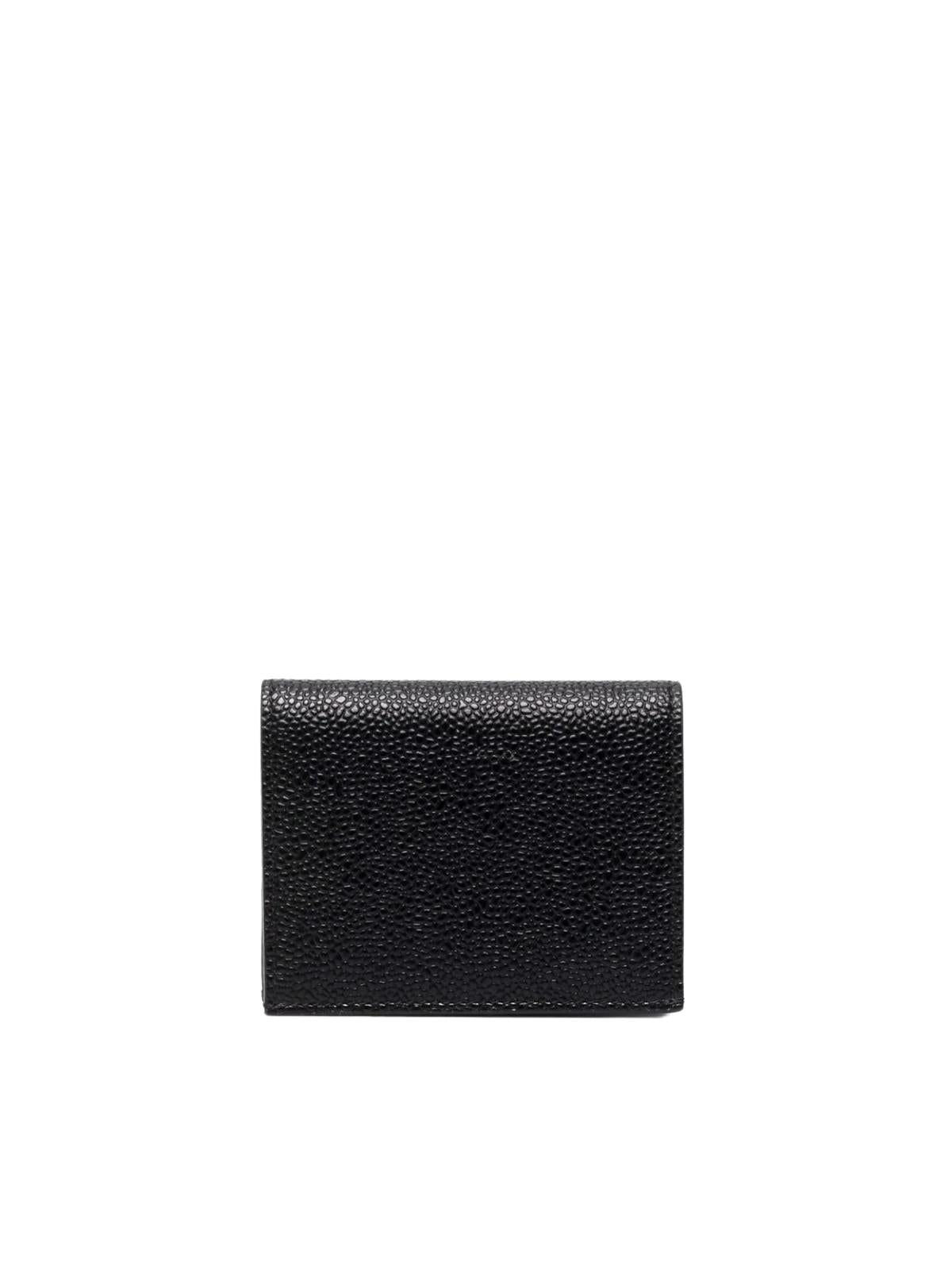 THOM BROWNE Mini Double Card Holder in Pebble Grain Leather