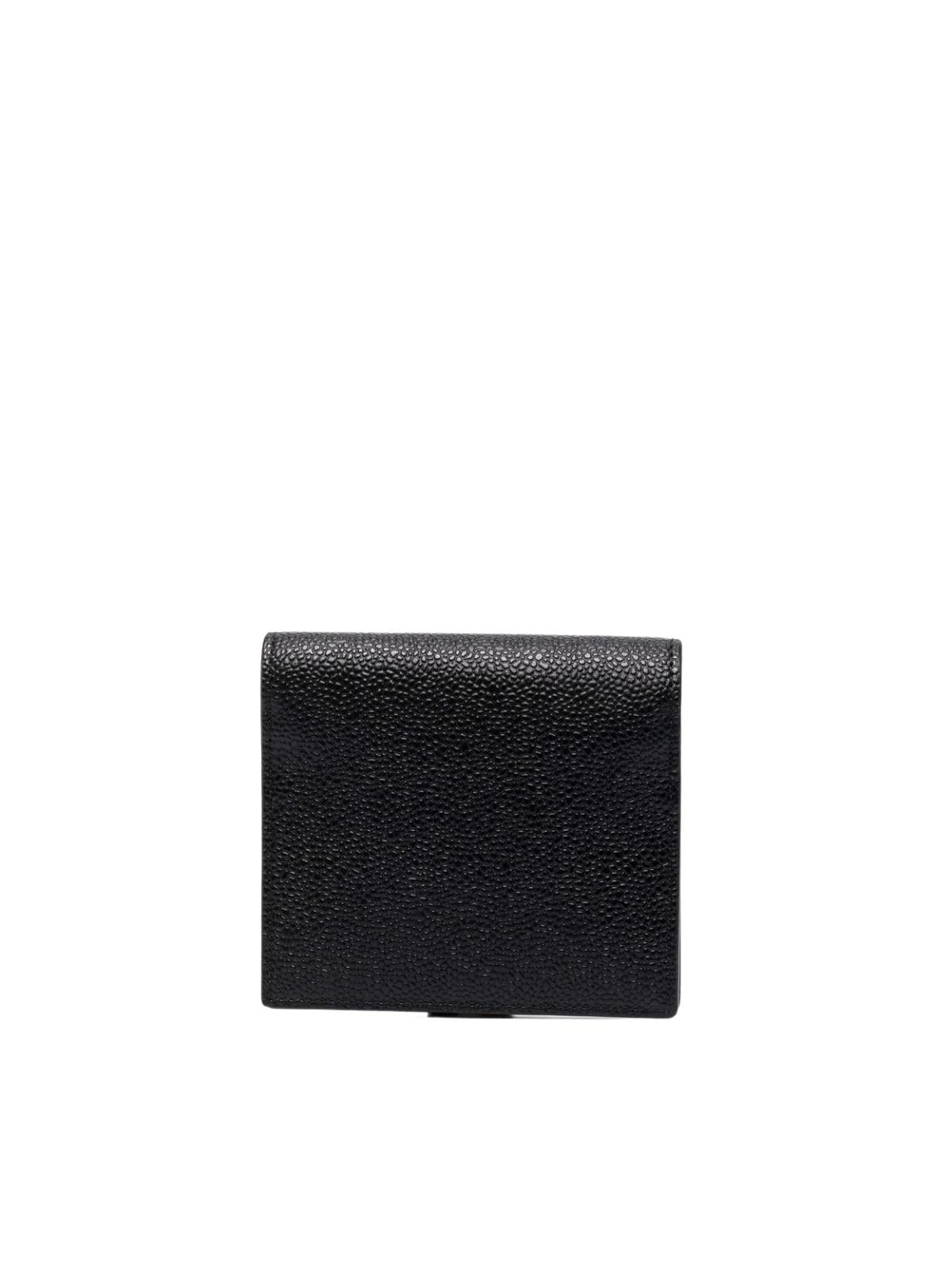 THOM BROWNE Mini Bow Card Holder with Chain Strap in Pebble Grain Leather - L12, H13, W3