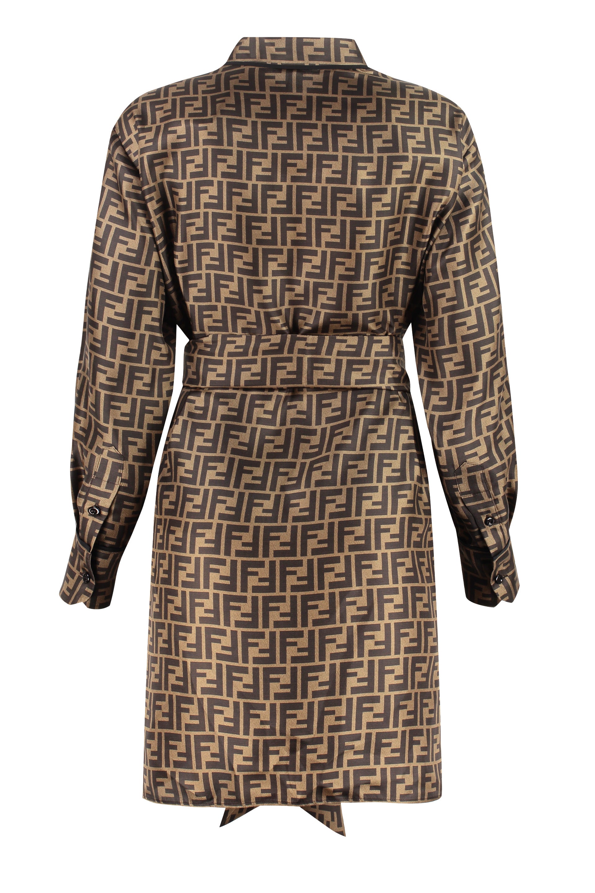 FENDI Silk Shirtdress with Waist Belt and Side Slits
