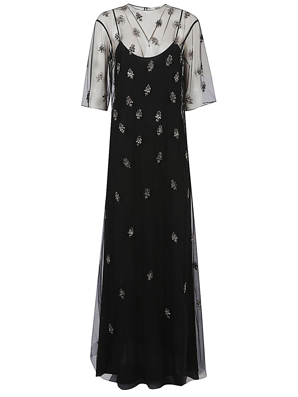 FENDI Long Dress with Floral Embroidery for Women