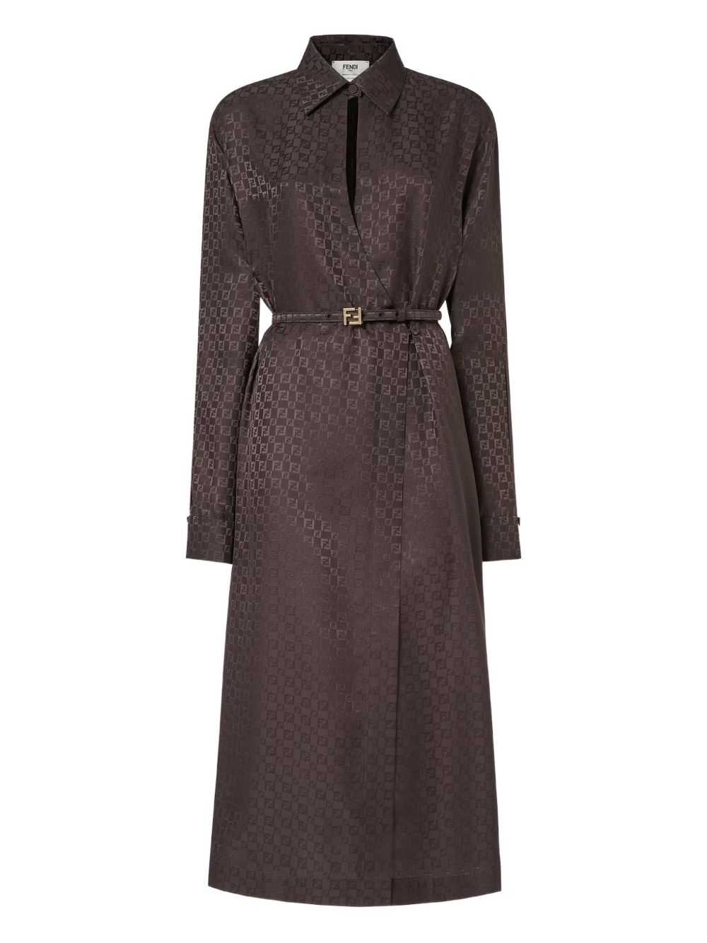 FENDI Jacquard Silk Midi Shirt Dress