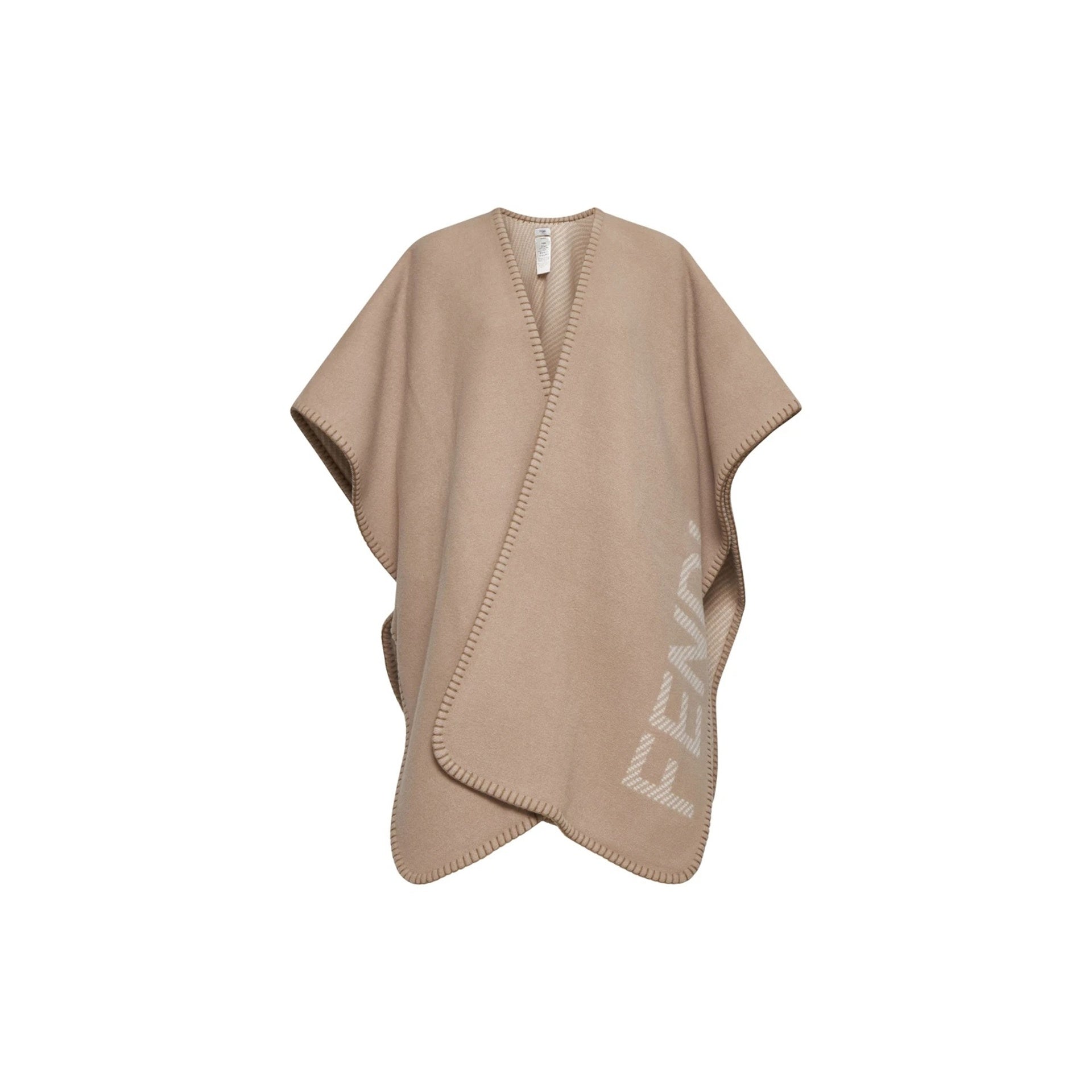 FENDI Luxurious Wool and Cashmere Poncho with Three-Quarter Sleeves