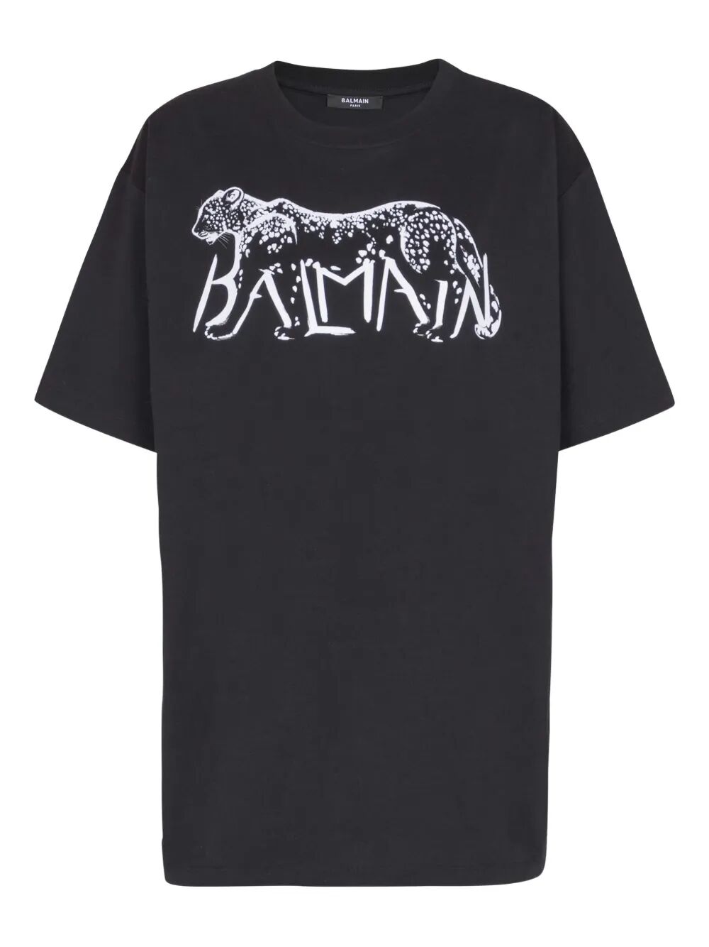 BALMAIN Leopard Print Short Sleeve Crew Neck T-Shirt