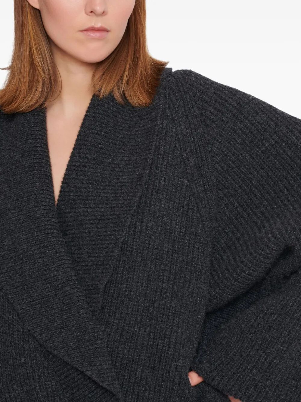 BALMAIN Batwing Open Neck Ribbed Knit Pullover