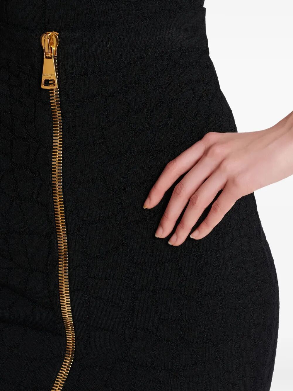 BALMAIN Knee Length Zipped Croco Knit Skirt