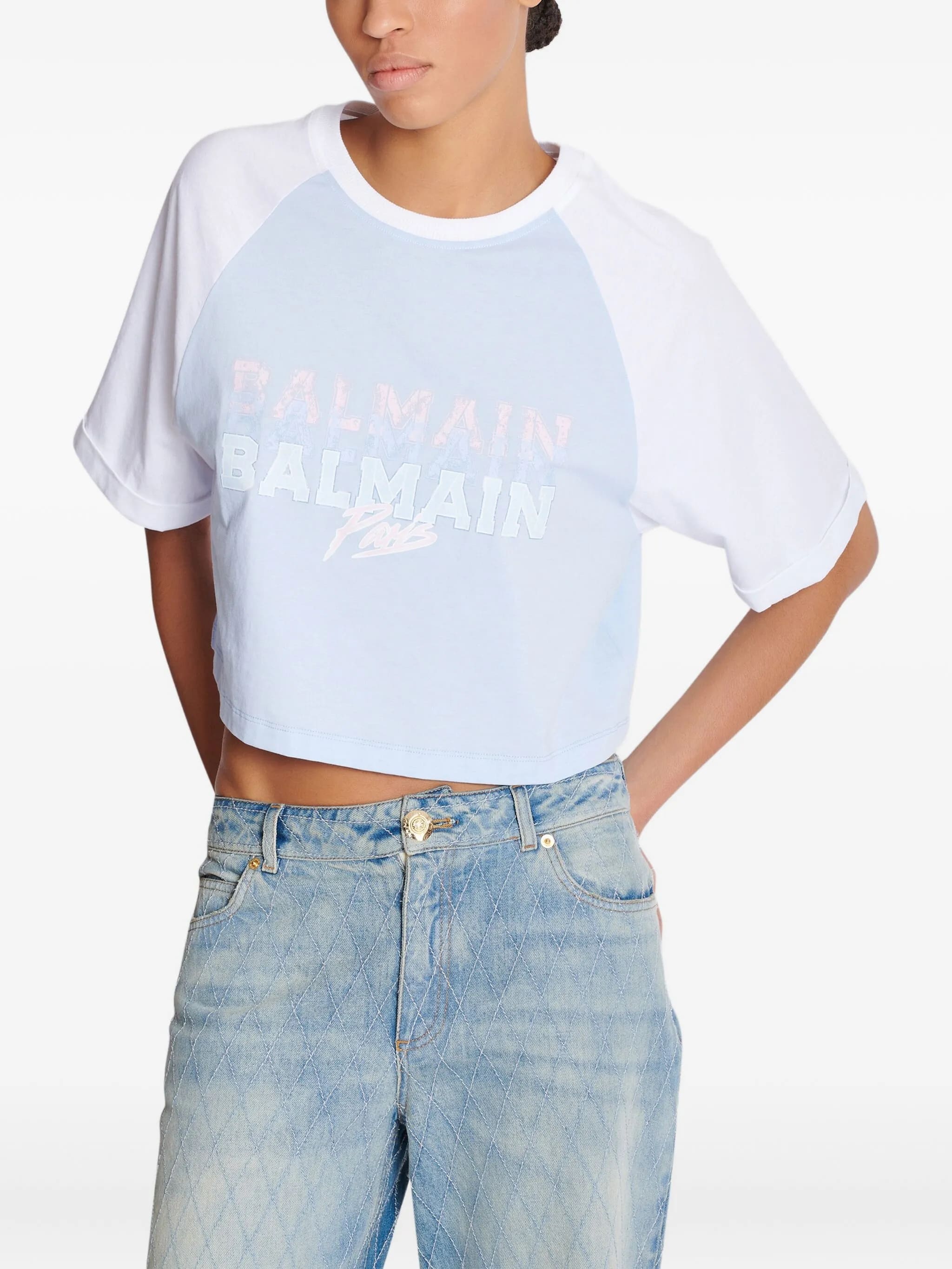 BALMAIN Cropped Short Sleeve T-Shirt