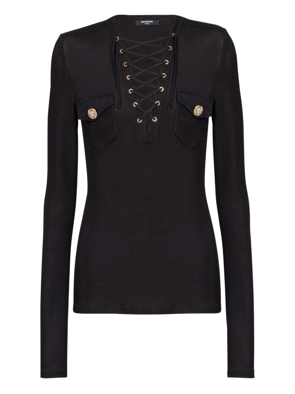 BALMAIN Long-Sleeved Lace-Up Top - Size S
