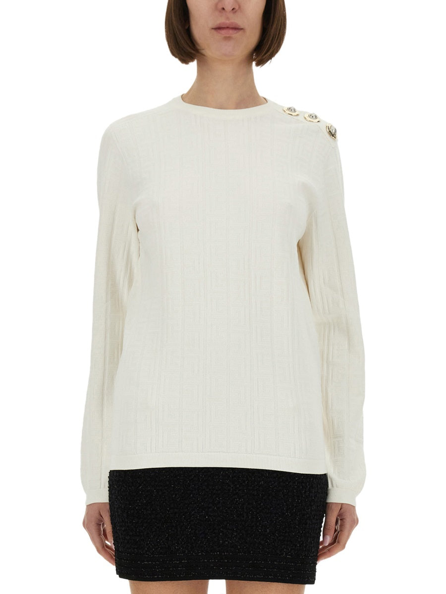 BALMAIN Monogrammed Knit Top - Slim Fit, Size 38