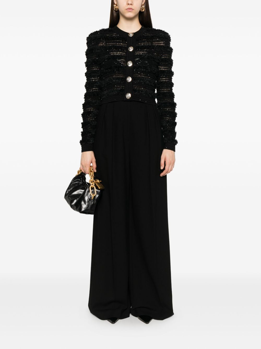 BALMAIN Cropped Tweed Cardigan with Sequin Embellishments for Women