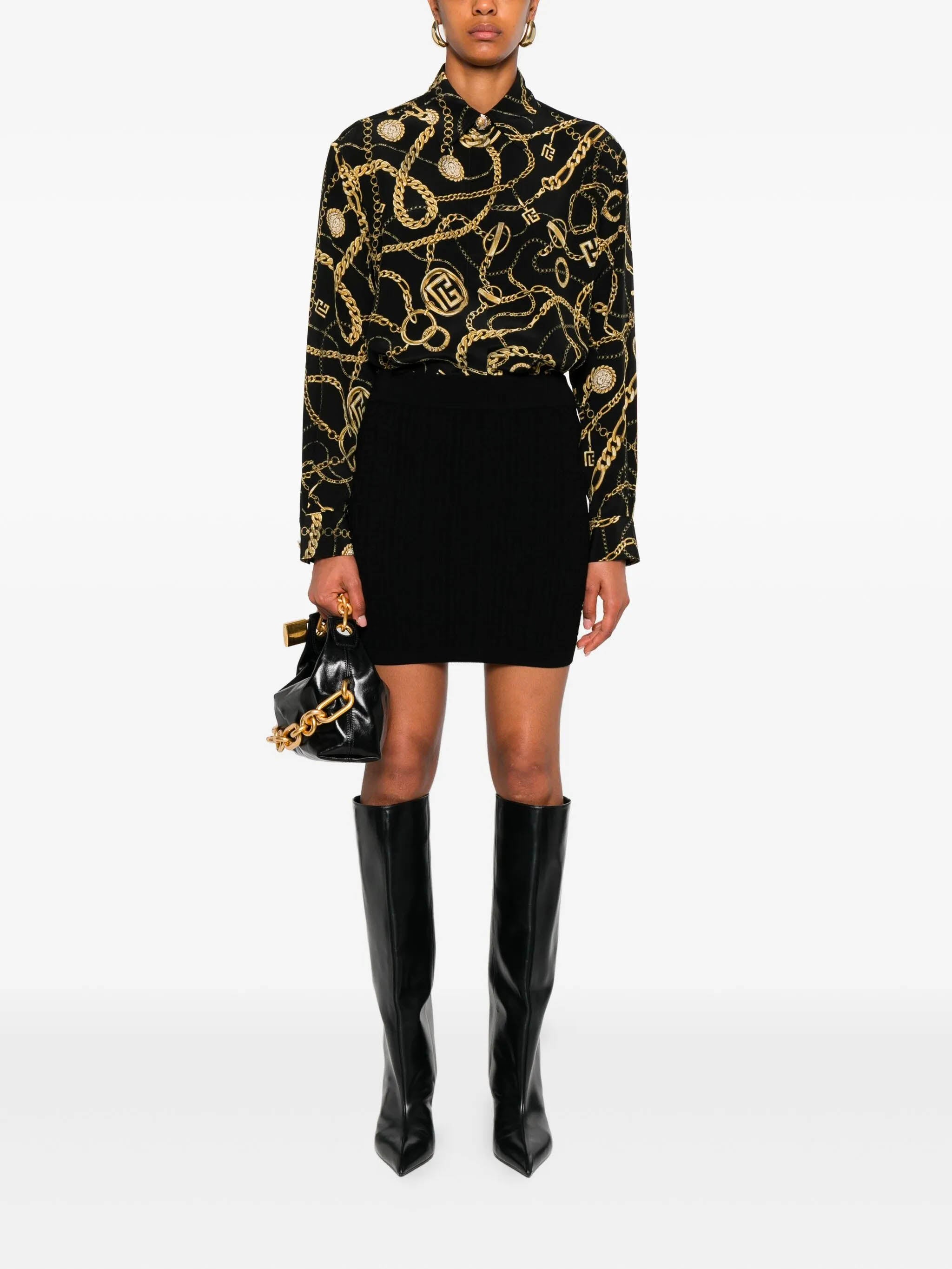 BALMAIN High-Waisted Mini Knit Skirt