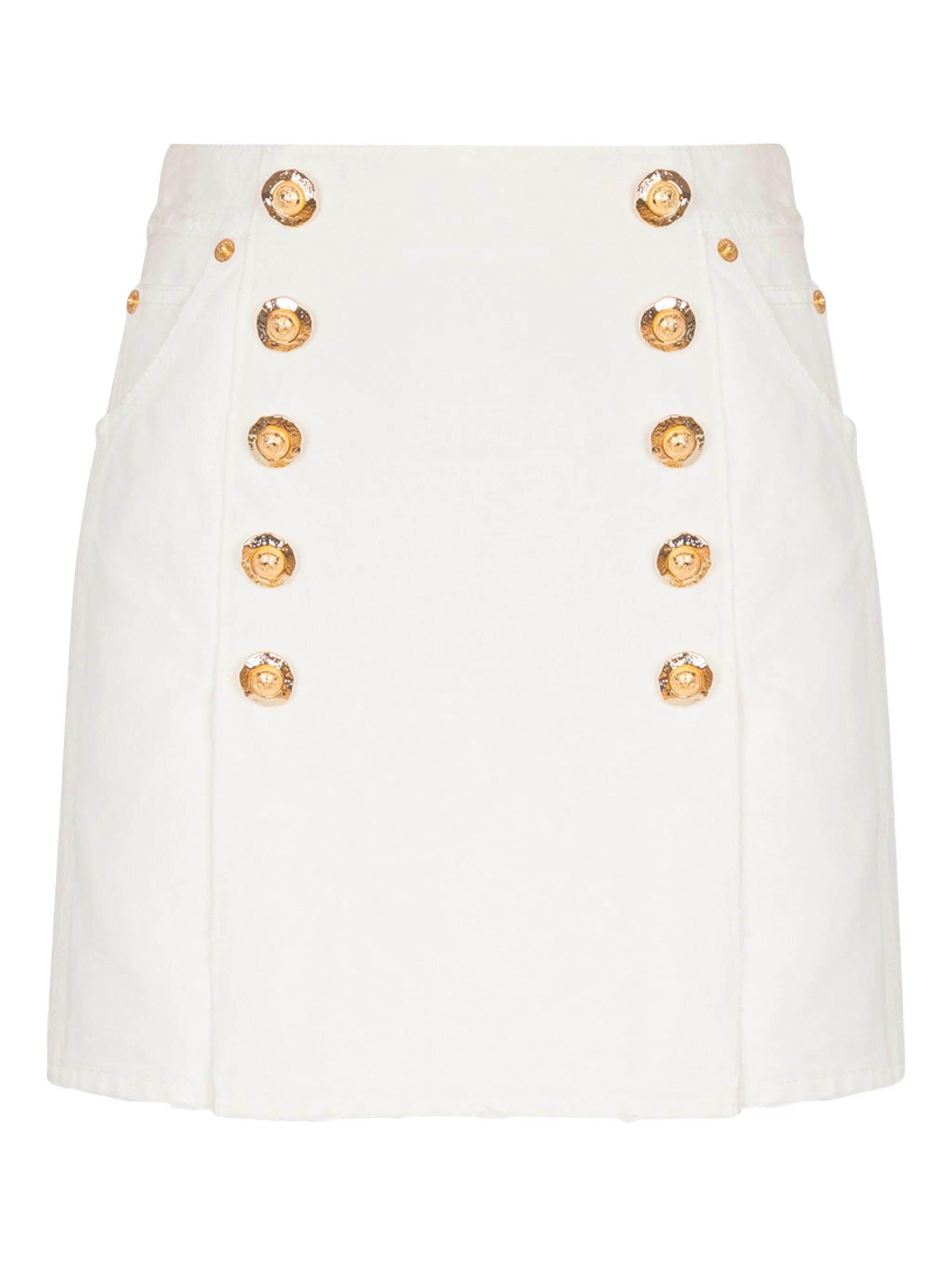 BALMAIN Cropped Slim Fit Cotton Canvas Skirt with Decorative Buttons (Size 38)