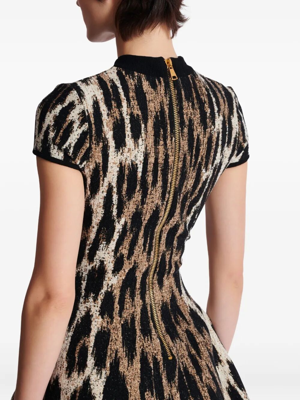 BALMAIN A-Line Leopard Print Jacquard Dress