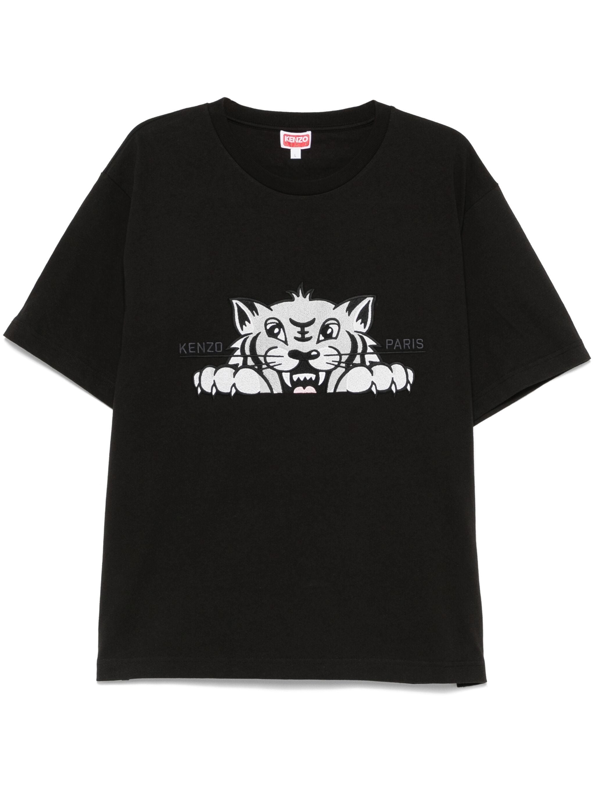 KENZO Oversized Cotton T-Shirt with Happy Tiger Embroidery