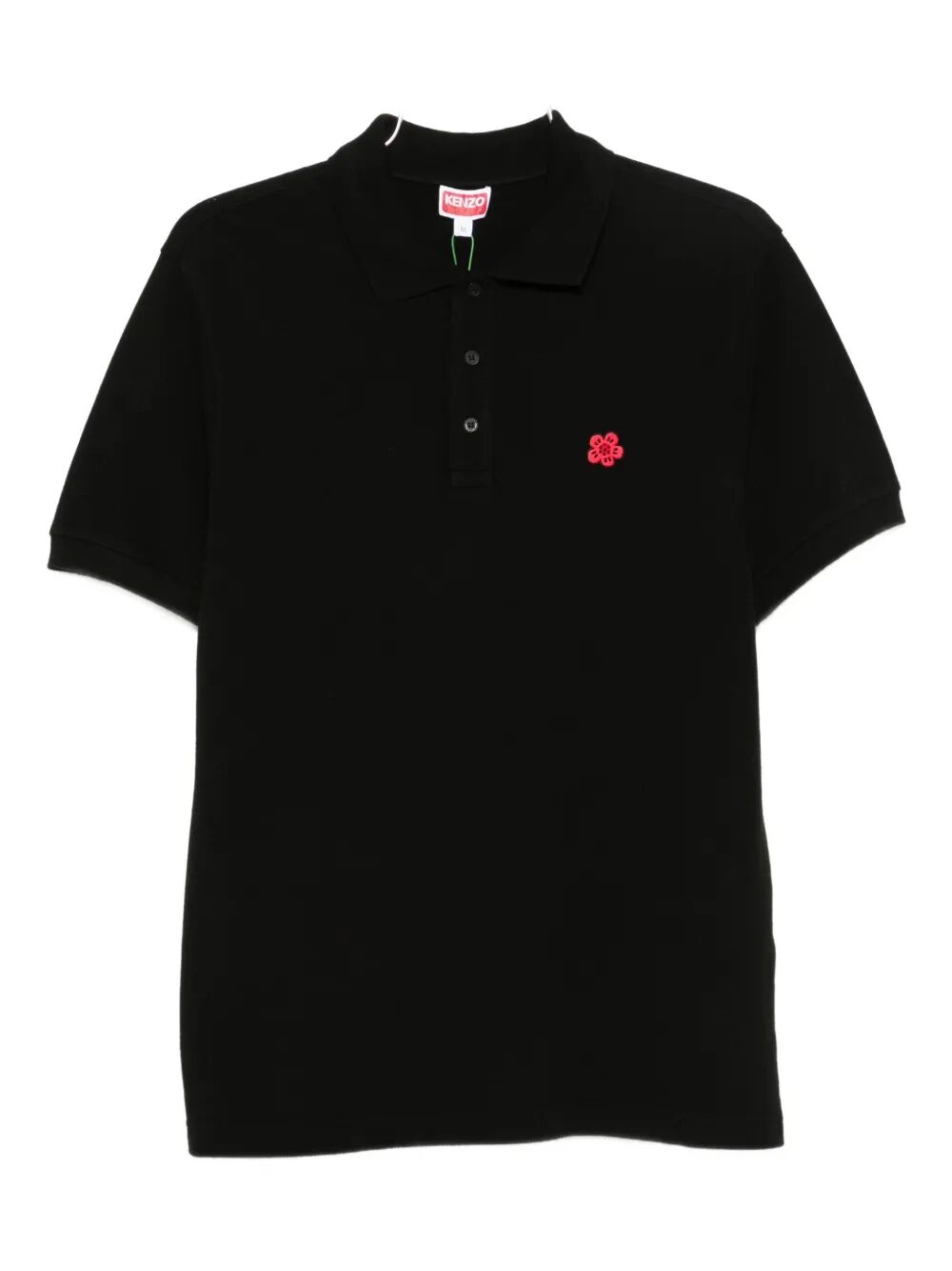 KENZO Slim Piquet Polo Shirt with Embroidered Floral Design