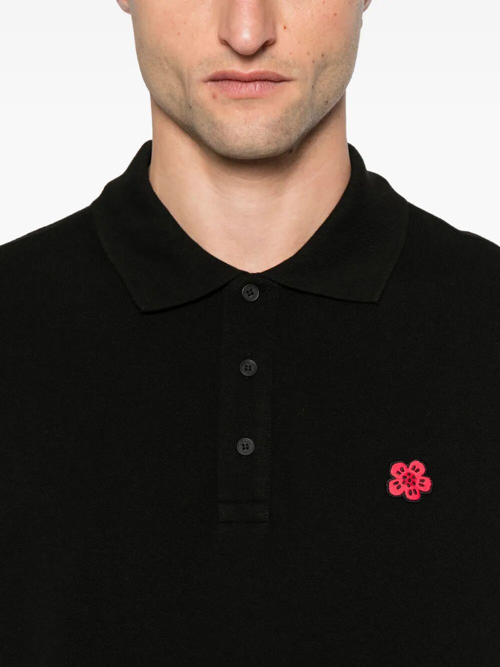 KENZO Slim Piquet Polo Shirt with Embroidered Floral Design