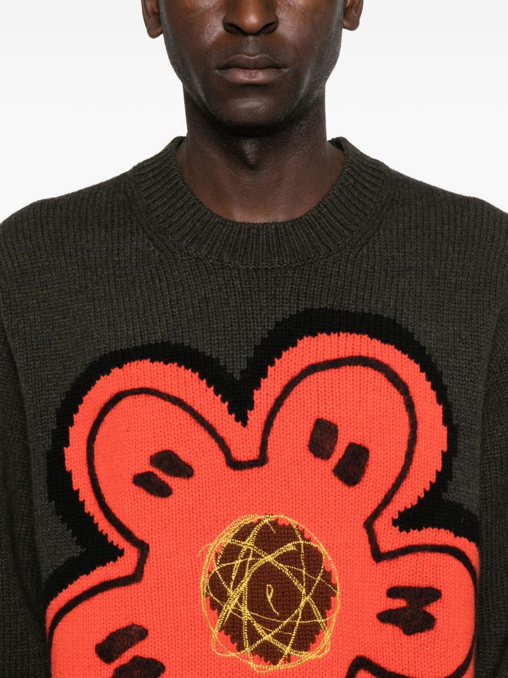 KENZO Wool Crewneck Jumper with Flower Embellishment for Men - FW25