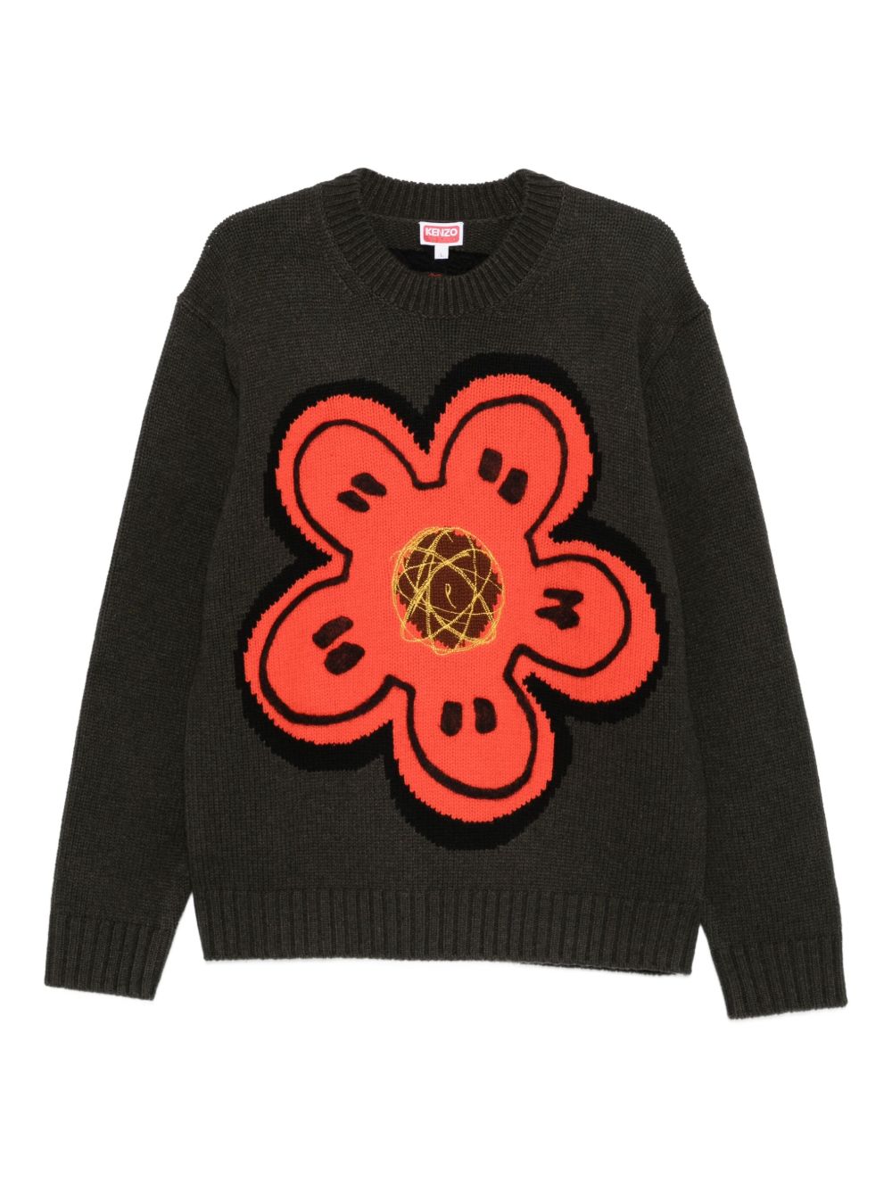 KENZO Wool Crewneck Jumper with Flower Embellishment for Men - FW25
