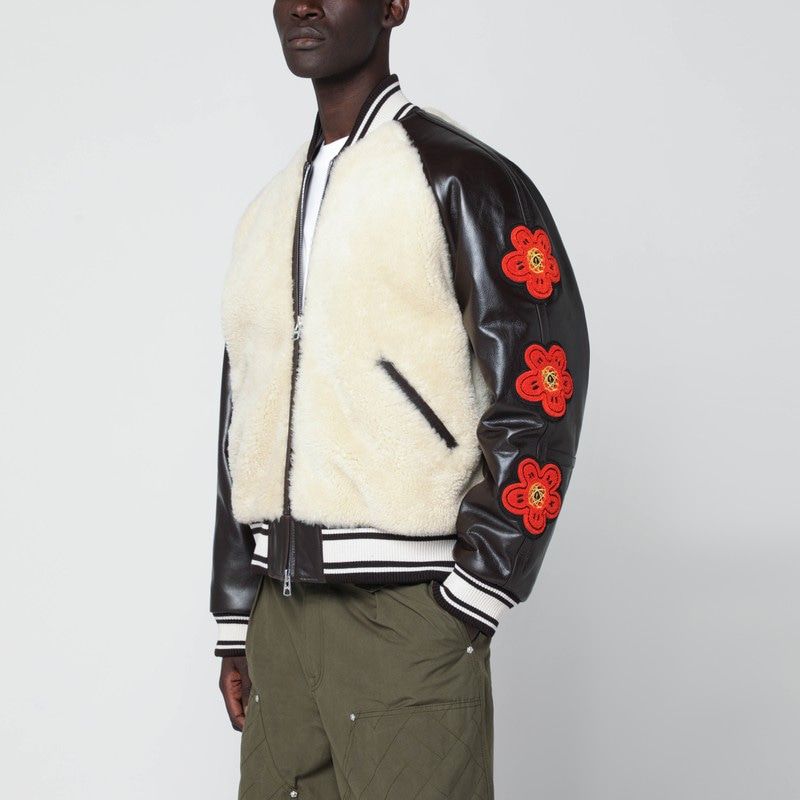 KENZO Shearling-Effect Leather Sleeve Bomber Jacket