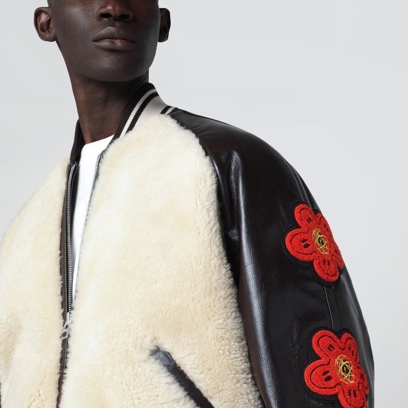 KENZO Shearling-Effect Leather Sleeve Bomber Jacket