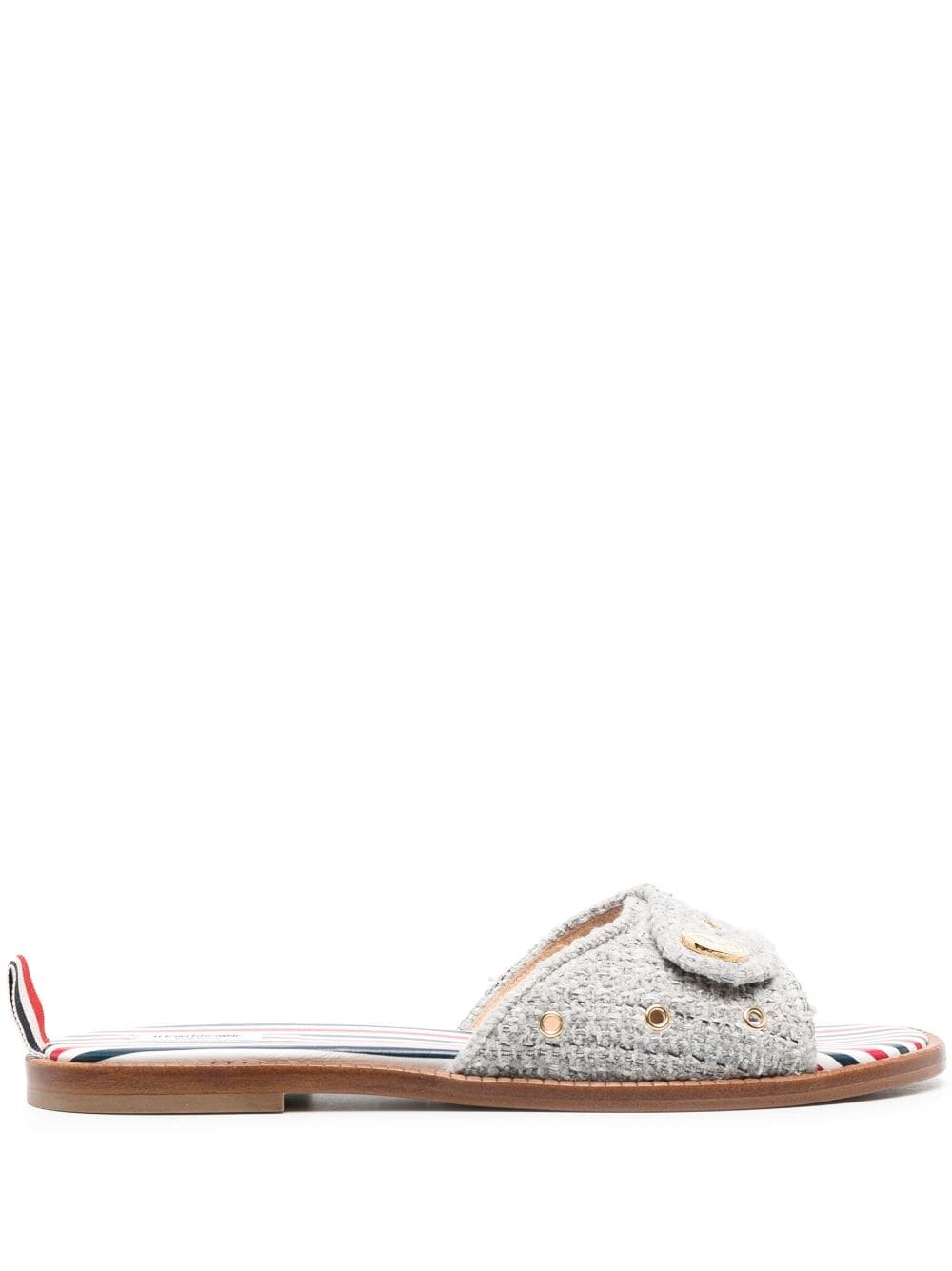 THOM BROWNE Embossed-Button Tweed Flat Sandals