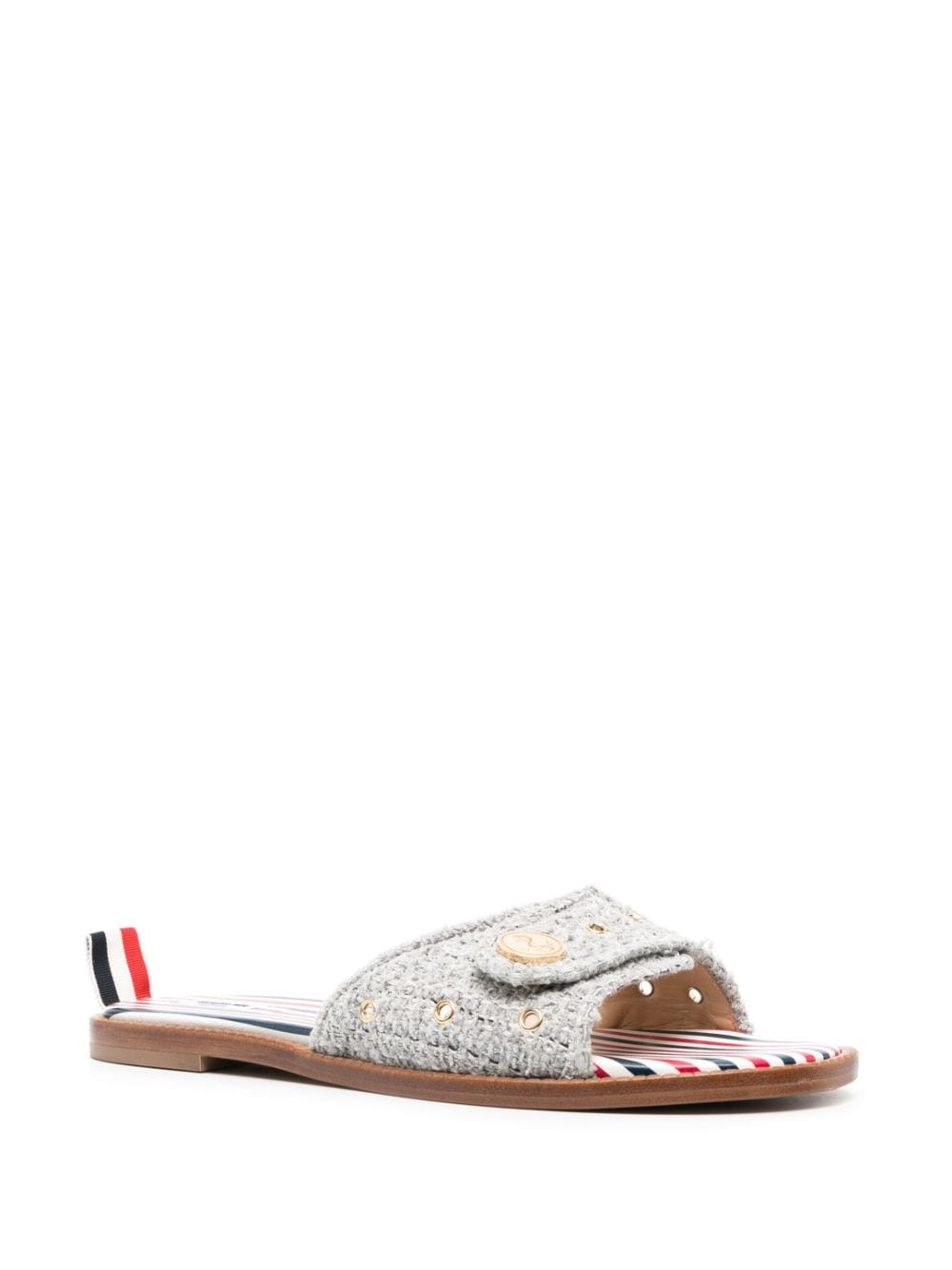 THOM BROWNE Embossed-Button Tweed Flat Sandals