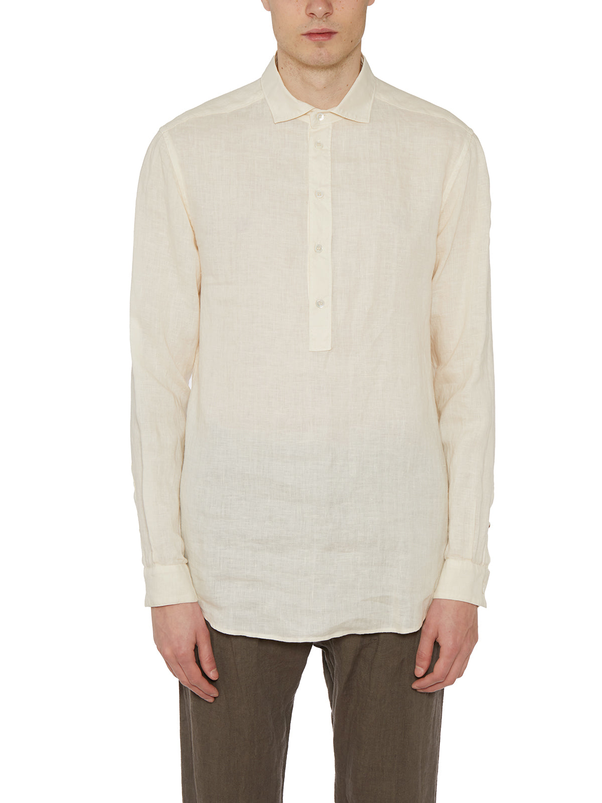 PAOLO PECORA Men's Linen Shirt with Front Button Closure - Size 48